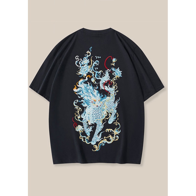 Summer Oriental Shirt Mens T Black Cotton Embroideried New