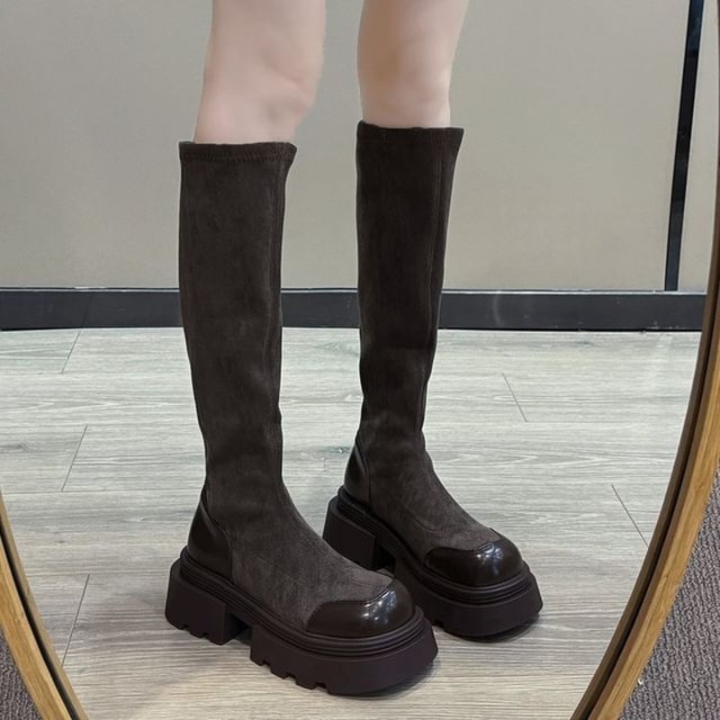 Cap Toe Platform Tall Boots|Black|Brown|35|36|37|38|39|40