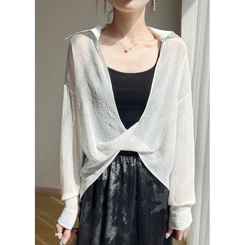 Collar White Sequins Fall Oversized Pan Peter Blouse