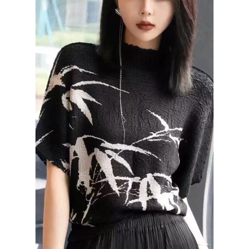 Cotton Print Shirt Summer T Loose Black Wrinkled