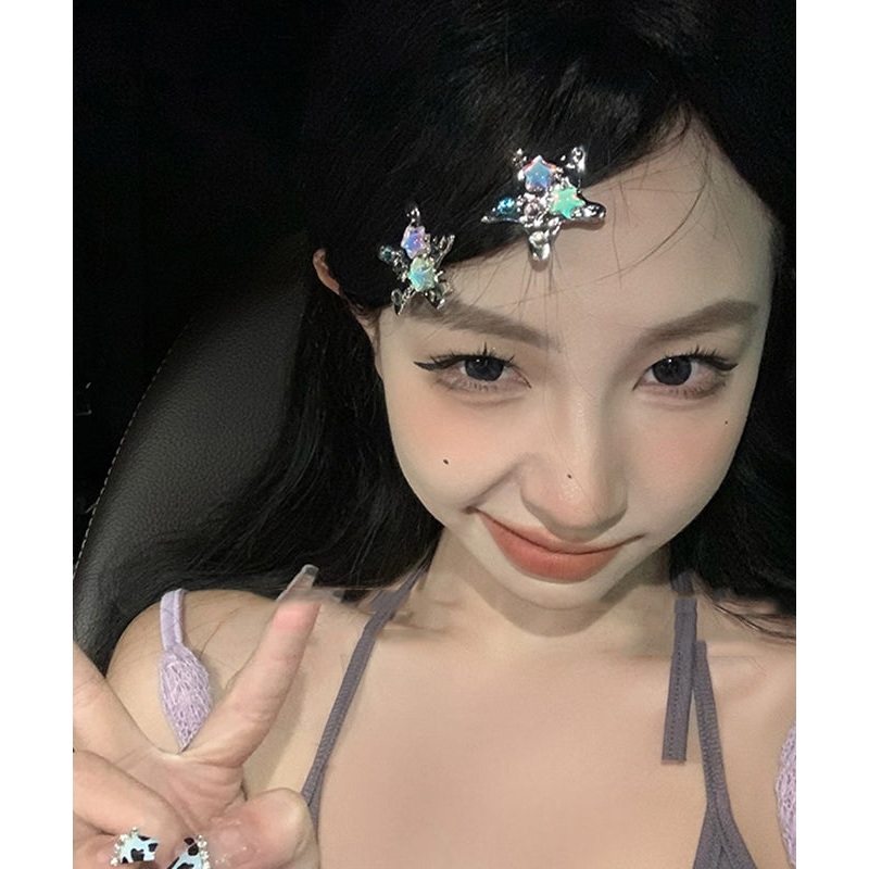 Metal Alloy Crystal Pair Cute A Rainbow Hairpin Star
