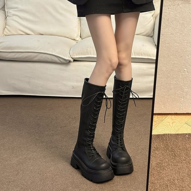 Platform Up Boots Lace High Knee