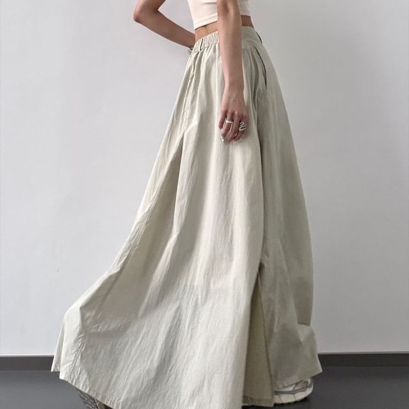 Skirt A-Line High Rise Slit Plain Maxi