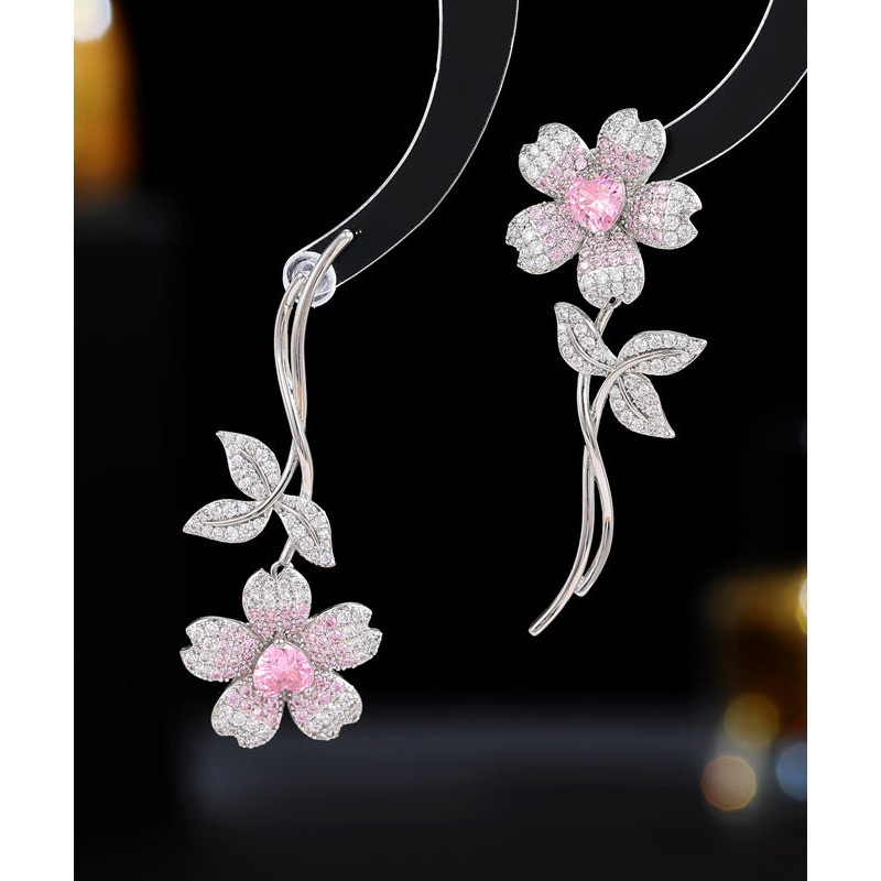 Stud Copper Pink Cherry Vogue Blossom Zircon Earrings
