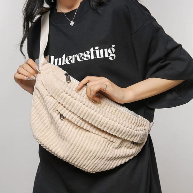 Bag Corduroy Belt Plain|Black|Brown|Off-White|One Size