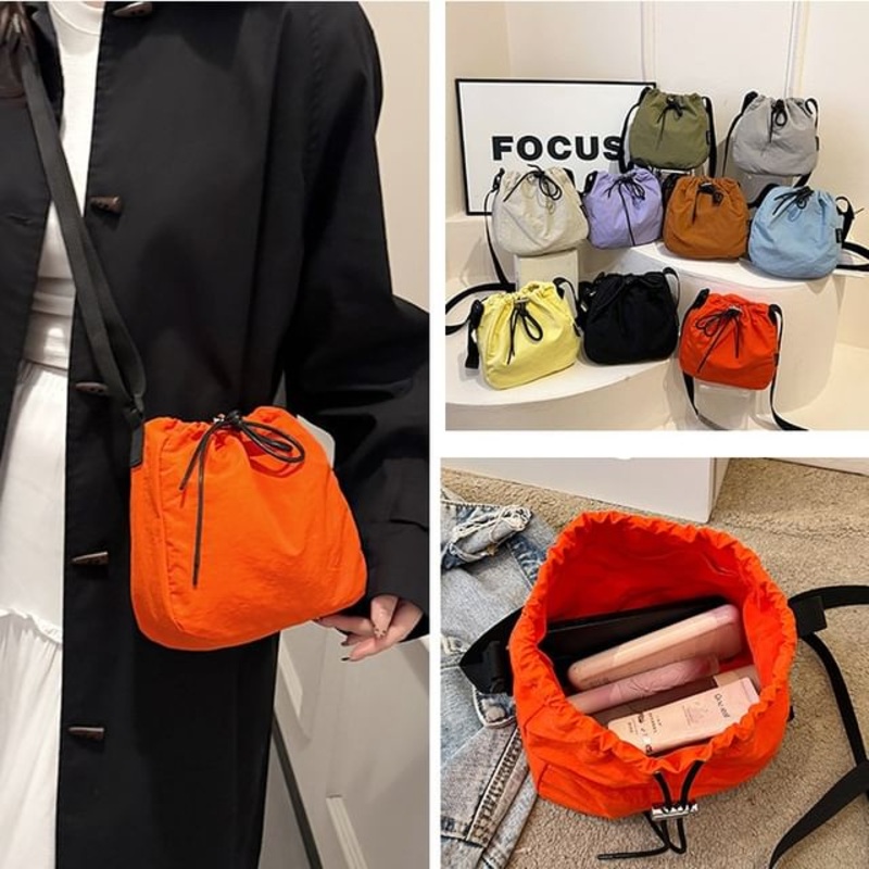 Bag Drawstring Crossbody|Black|Blue|Brown|Gray|Green|Neon Orange|Off-White|Purple|Yellow|One Size
