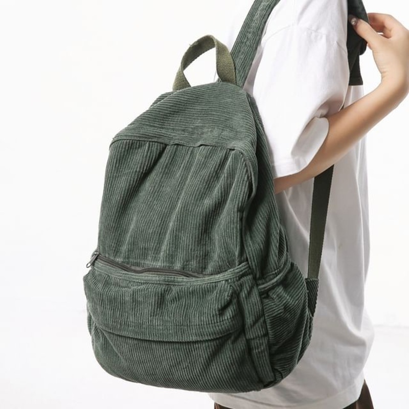 Corduroy Backpack|Black|Brown|Green|Purple|White|One Size