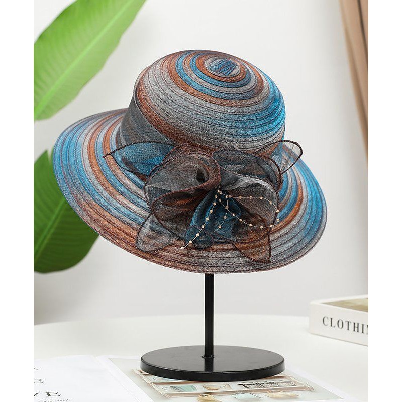 Blue Hat Organza Floppy Floral Fine Sun