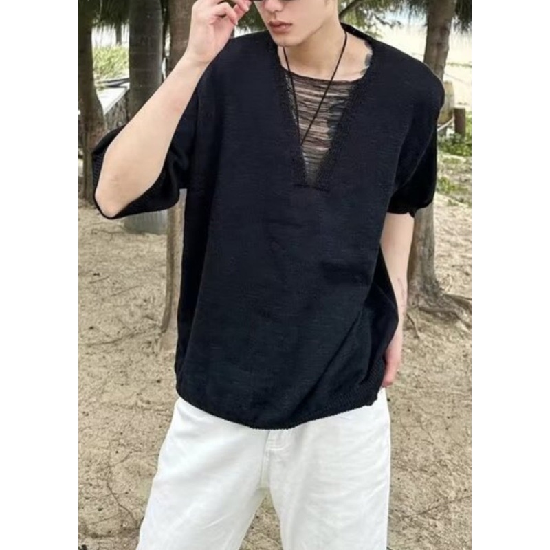 Cotton Summer Diy Neck T V White Ripped Men Shirt