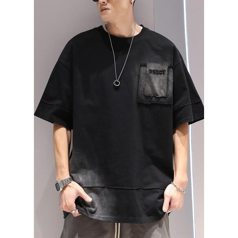 Cotton Summer Oversized Tie Casual Apparel Dye Black Men Shirts T