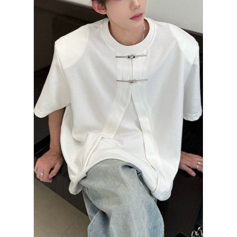 Cotton Summer T Men Shirt Open White New Side Oversized