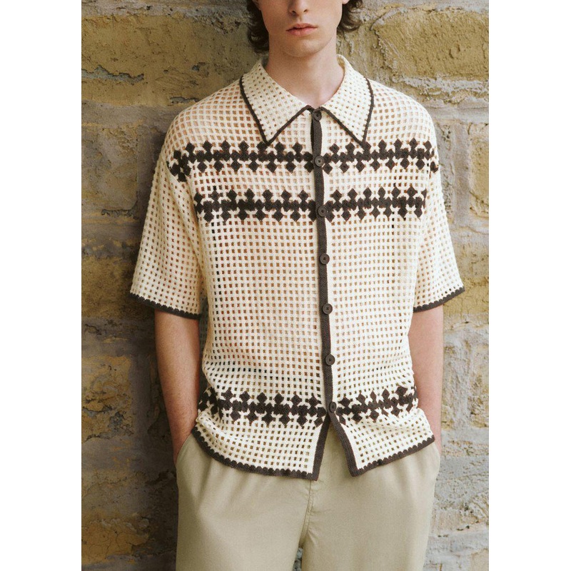 Knit Fine Out Summer Polo Hollow Apricot Men Shirt