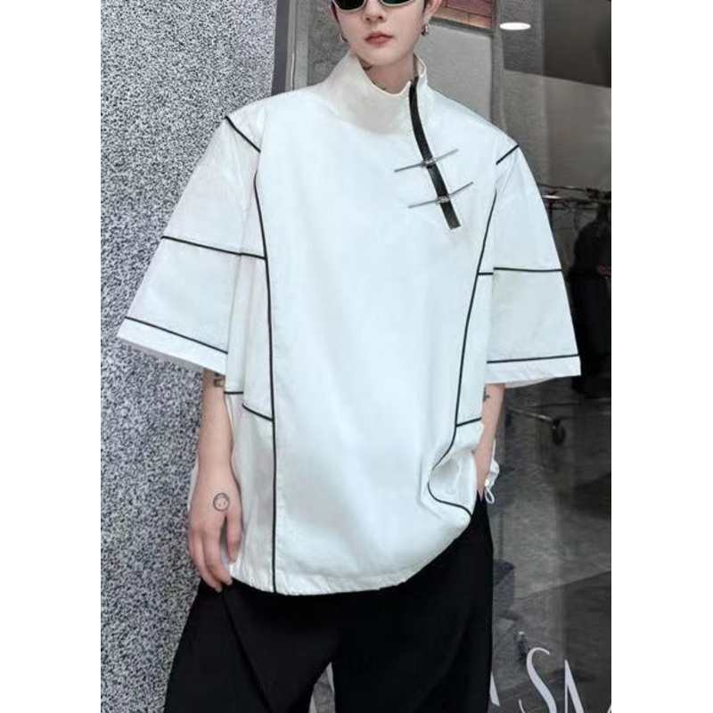Men Sweatshirt Art Up Cotton Zip Summer Drawstring White