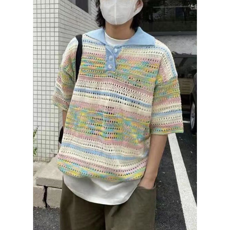 Polo Print Knit Cool Shirts Hollow Summer Out