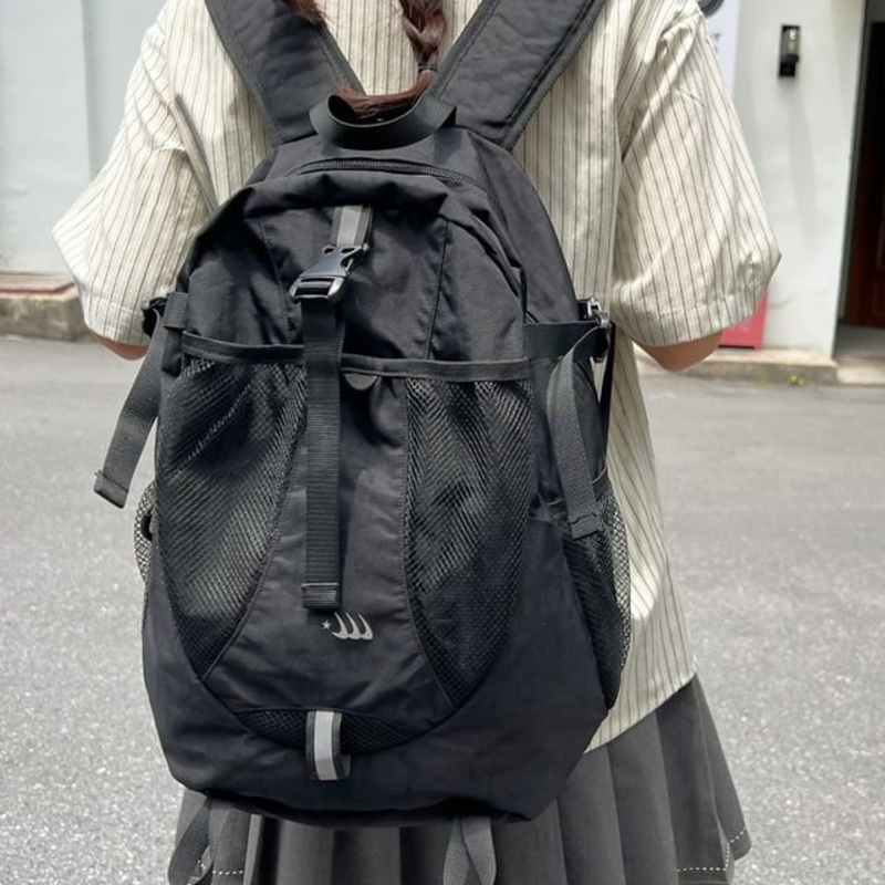 Print Backpack Star Panel Mesh Multi-Pocket