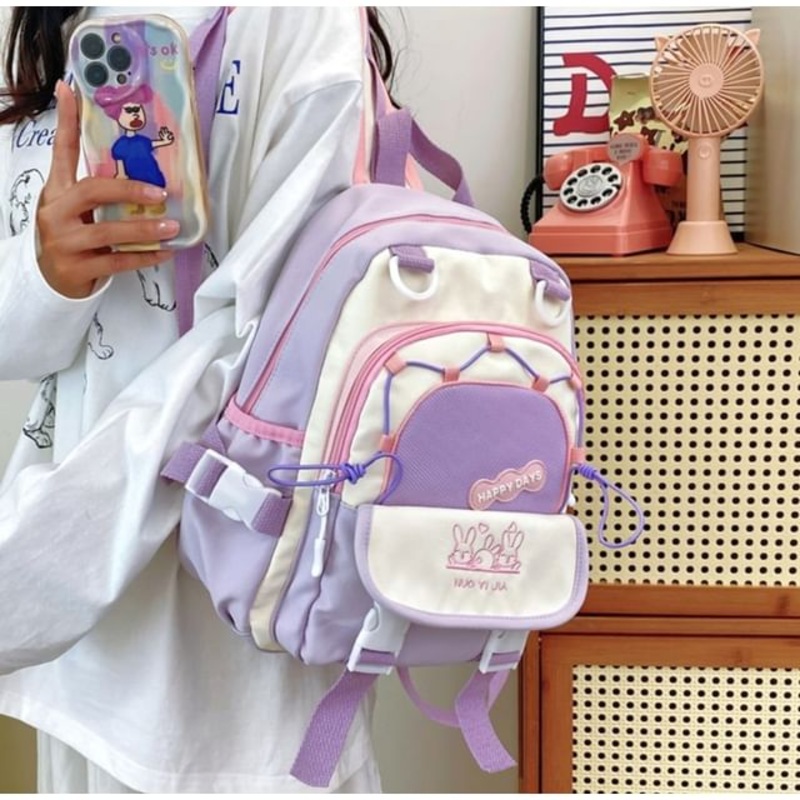 Rabbit Two Backpack Tone|Aqua Green|Beige|Black|Blue|Khaki|Purple|One Size