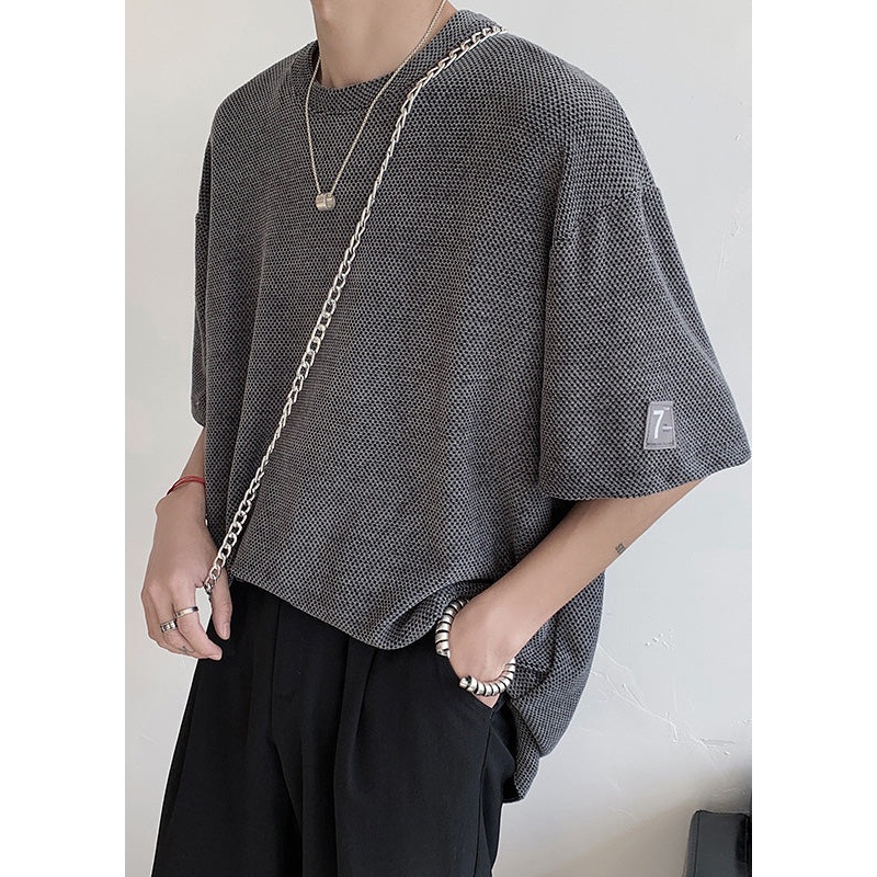 Side Cotton T Mens Casual Dark Open Oversized Graphic Shirts Grey