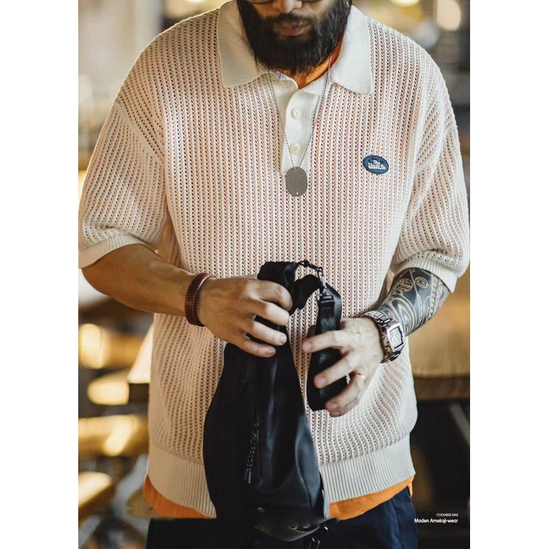 White New Shirts Hollow Mens Out Summer Polo Knit