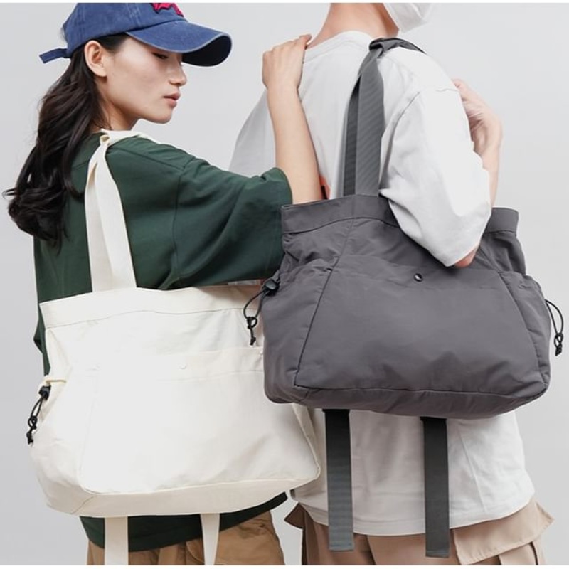 Zip Plain Tote Bag|Blue|Gray|Pink|White|One Size