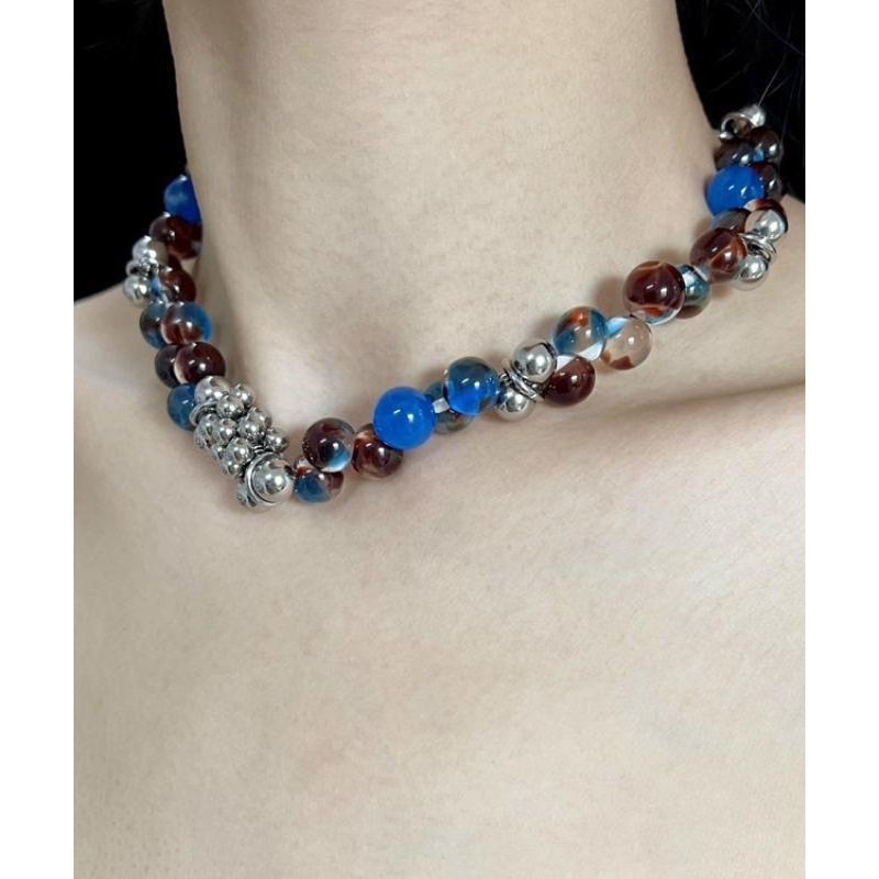 Bohemian Multicolor Stainless Steel Acrylic Beading Gratuated Bead Necklace WI010