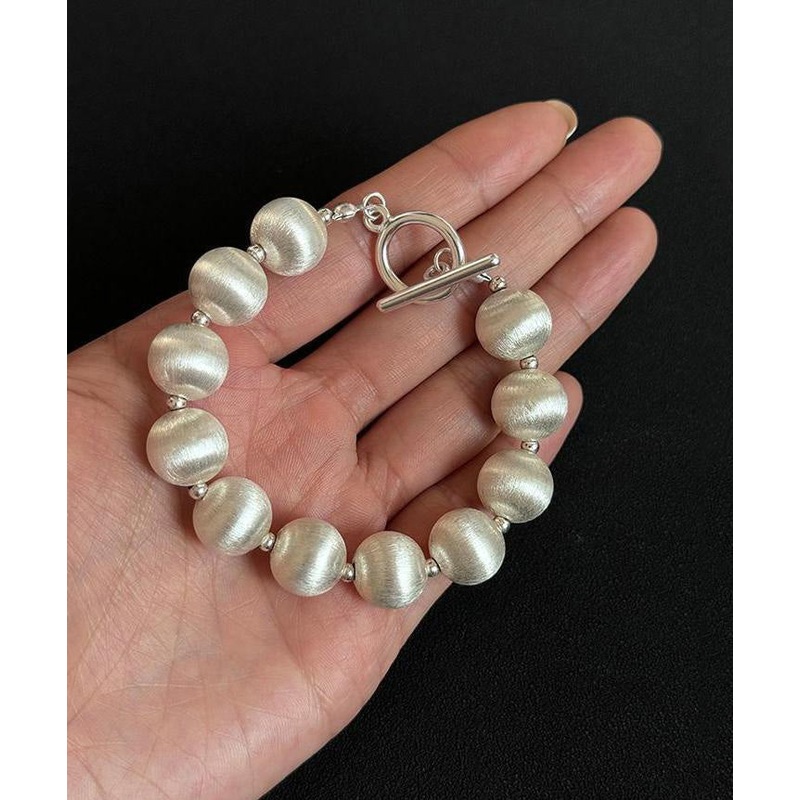 Chic White Stainless Steel Silk Brushed Pearl Chain Bracelet WO007