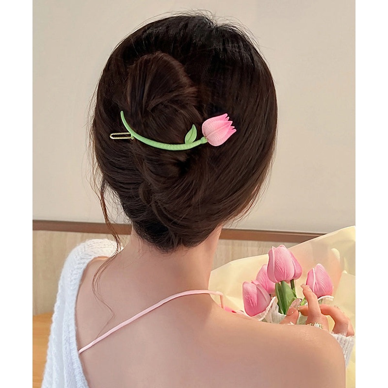 Stylish Light Green Alloy Tulip Arc-Shaped Hairpin WO018