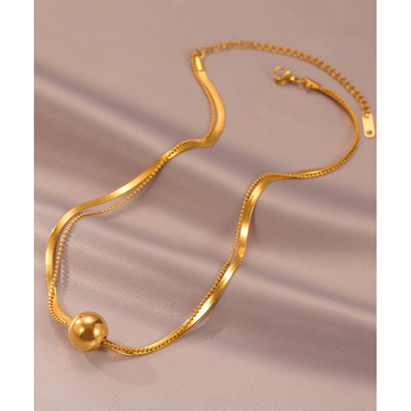 Women Gold Stainless Steel Ball Pendant Necklace WO017