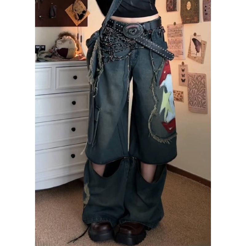 American Style Graffiti Denim Wide Leg Pants Fall WP031