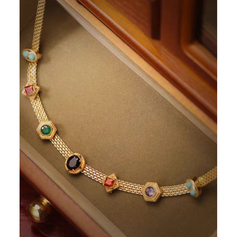 Fashion Rainbow Alloy Zircon Turquoise Gem Stone Princess Necklace WP018