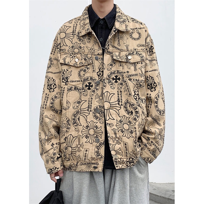 Casual Yellow Peter Pan Collar Print Cotton Mens Coats Fall WA019