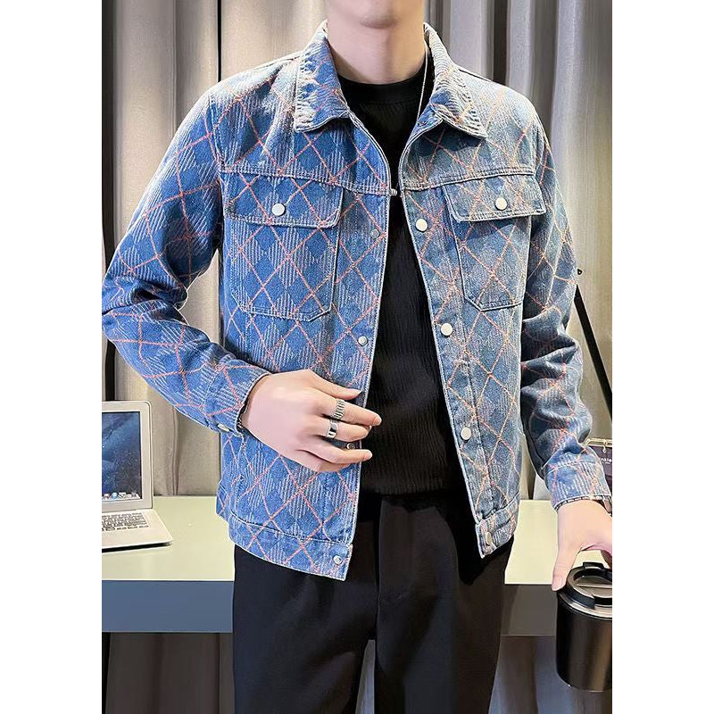 French Red Plaid Button Pockets Mens Coats Fall WA022