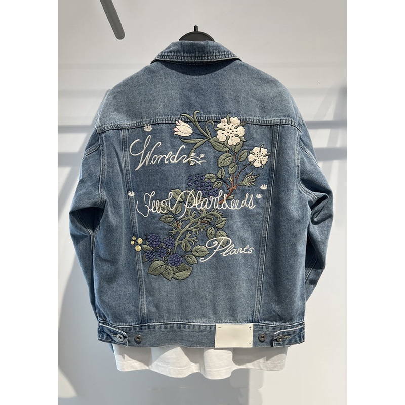 Simple Blue Embroideried Button Denim Men Coat Fall WA017