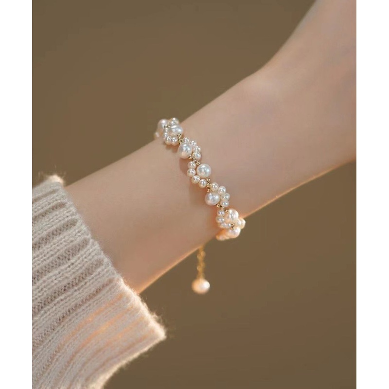 Elegant Gold Alloy Kitten Claws Pearl Tassel Charm Bracelet WF010