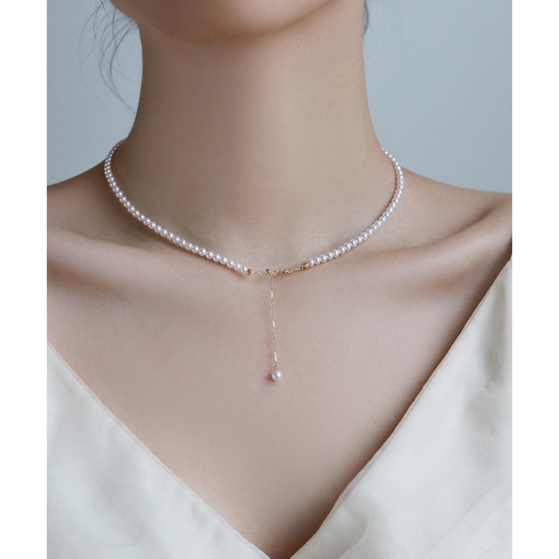 Simple White 14K Gold Pearl Pendant Necklace WF009