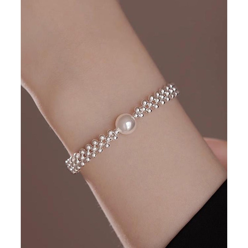 Style White Alloy Weave Pearl Chain Bracelet WF015