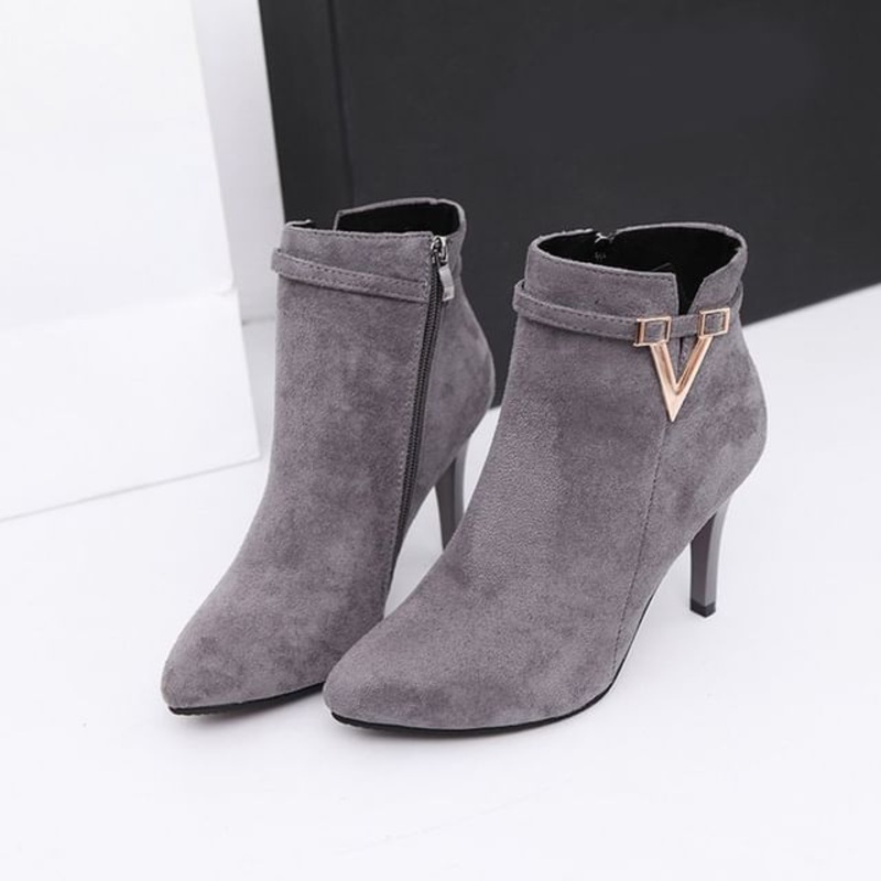 Boots Pointed Stiletto Ankle|Faux Nubuck – Gray|39