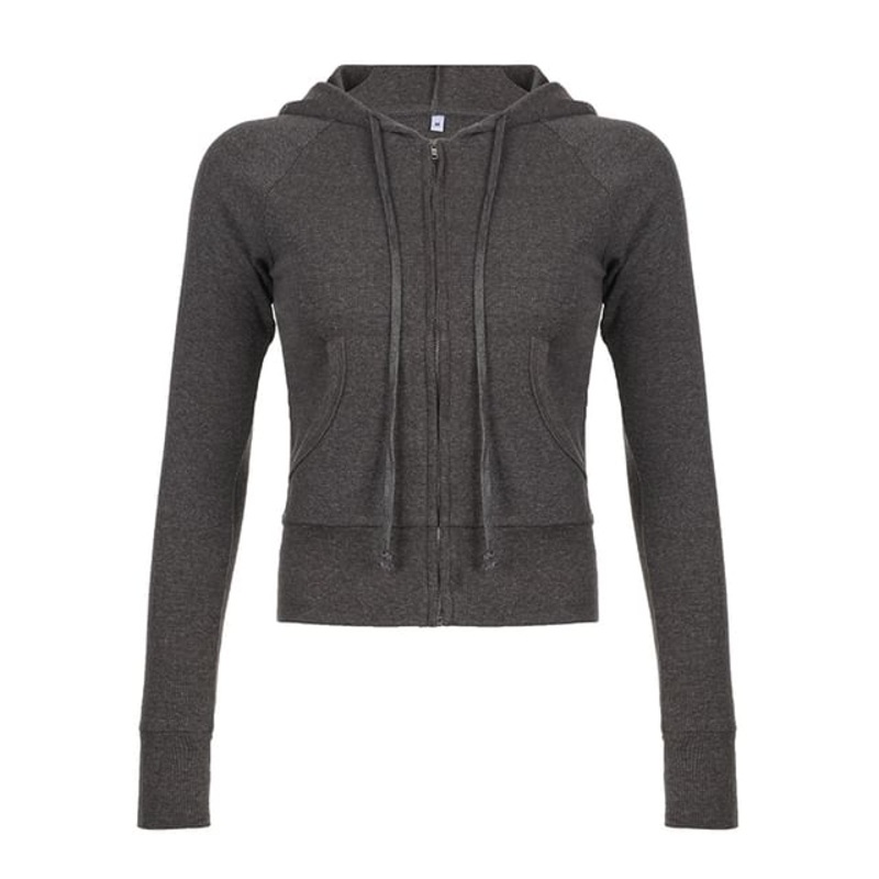 Hoodie Plain Drawstring Zip Up