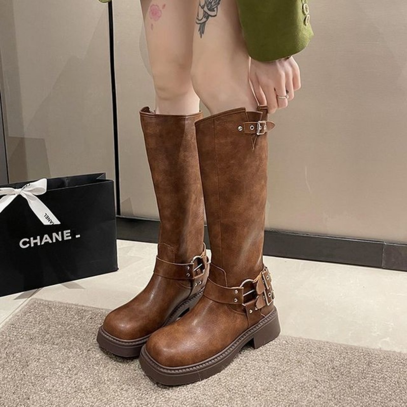 Platform High Multi-Buckle Knee Boots