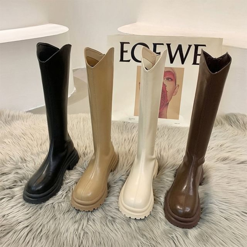 Tall Plain Boots Platform|Black|Brown|Light Brown|Off-White|With Lining – Black|With Lining – Brown|With Lining – Light Brown|With Lining – Off-White|35|36|37|38|39|40
