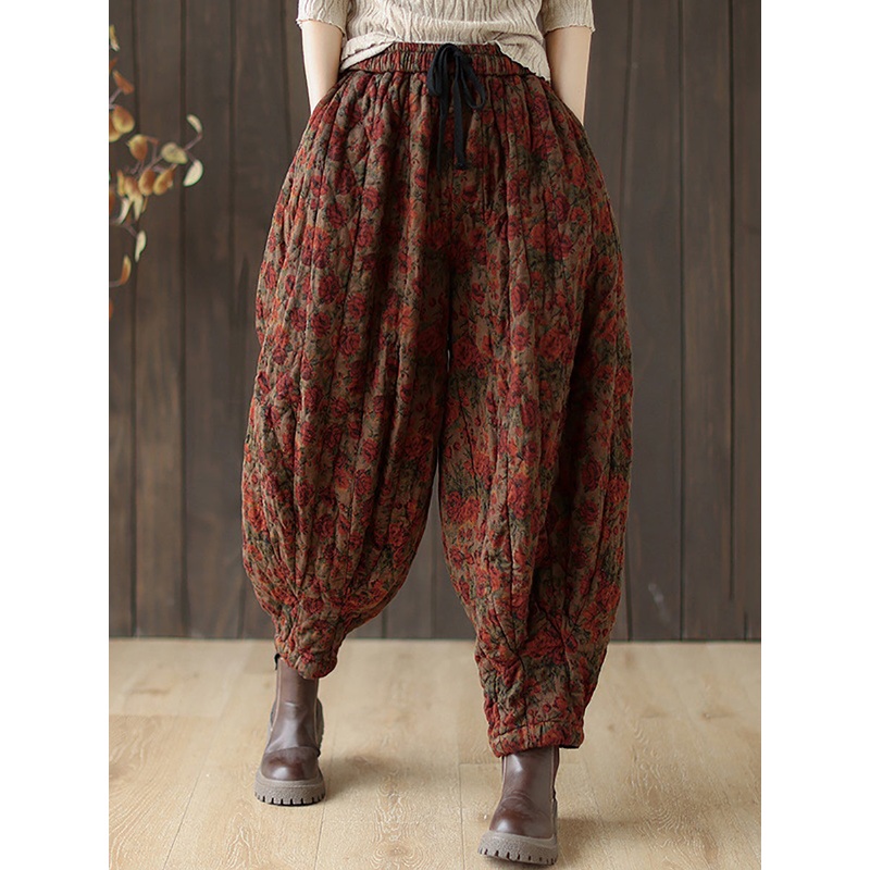 Women Autumn Retro Flower Loose Padded Bloomers WG015