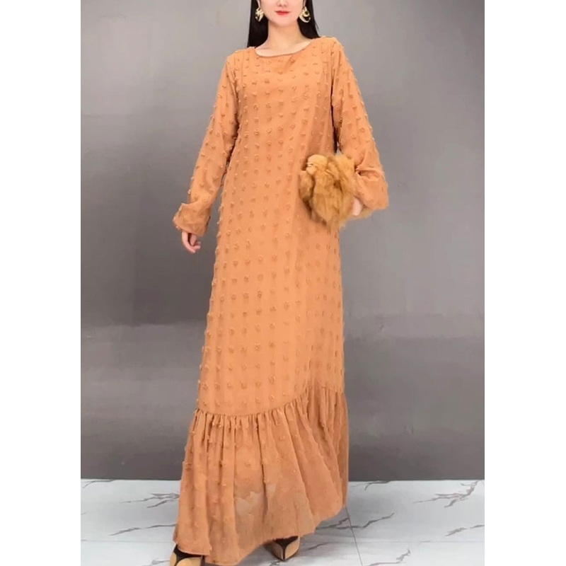 Fine Orange Patchwork Solid Maxi Dresses Fall