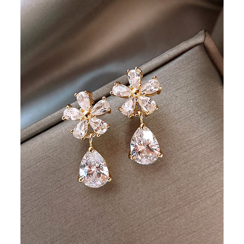 Vogue Copper Overgild Zircon Floral Water Drop Drop Earrings WH034
