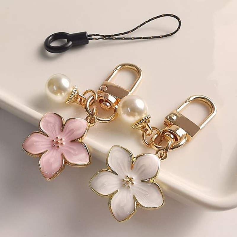 Floral Faux Pearl Phone Charm|Black|Pink|White|One Size