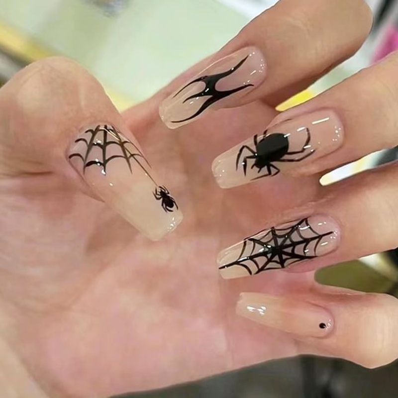 Spider Press On Nail|E306 – Black – (Glue & Jelly Glue)|E306 – Black – Glue|One Size
