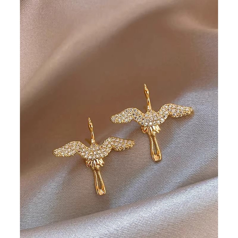 Vogue Gold Stainless Steel Zircon Crane Stud Earrings EY018