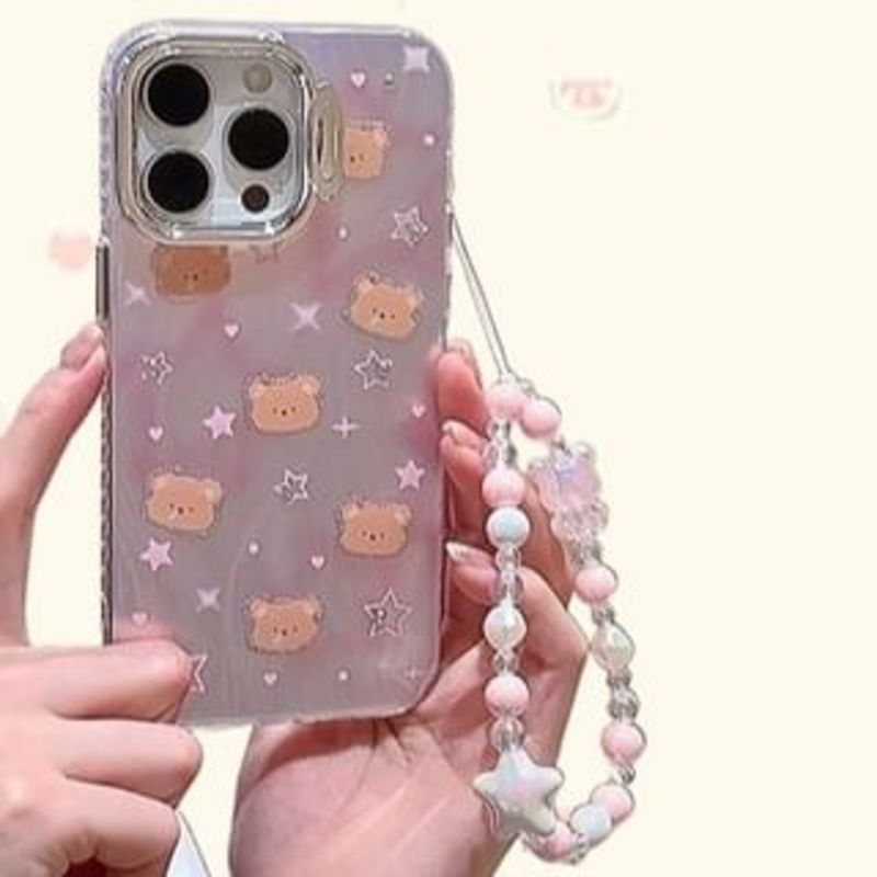 Bead Acrylic Phone Strap|Blue Starfish – Pearl White|Faux Pearl Bow – Pearl White|Flower Print Cube – Pearl White|Iridescent Star – Pink|Transparent Green Star – Transparent|Transparent Pink Tulip – Transparent|One Size