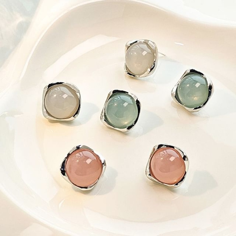 Bead Ear Stud|1 Pair – E6083-1 – White|1 Pair – E6083-2 – Blue|1 Pair – E6083-3 – Pink|One Size