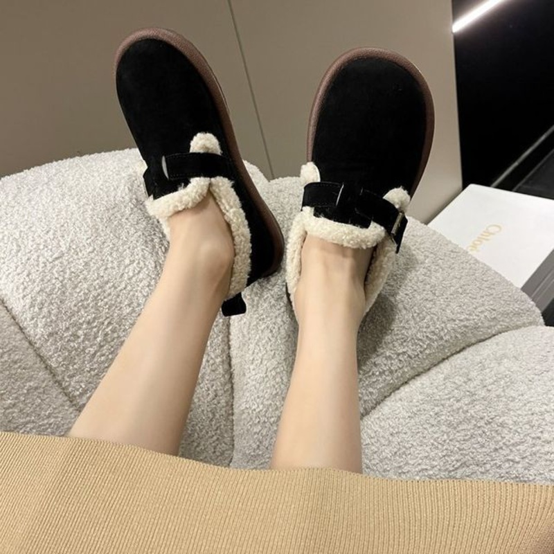 Fleece-Lined Buckled Loafers|Black|Camel|Coffee|Khaki|35|36|37|38|39|40