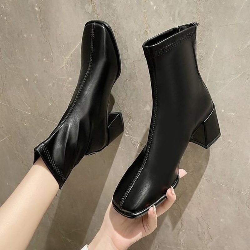 Square Toe Chunky Heel Boots|Beige|Black|Coffee|35|36|37|38|39|40