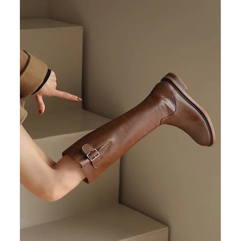 Brown Splicing Fashion Chunky Knee Boots OM007